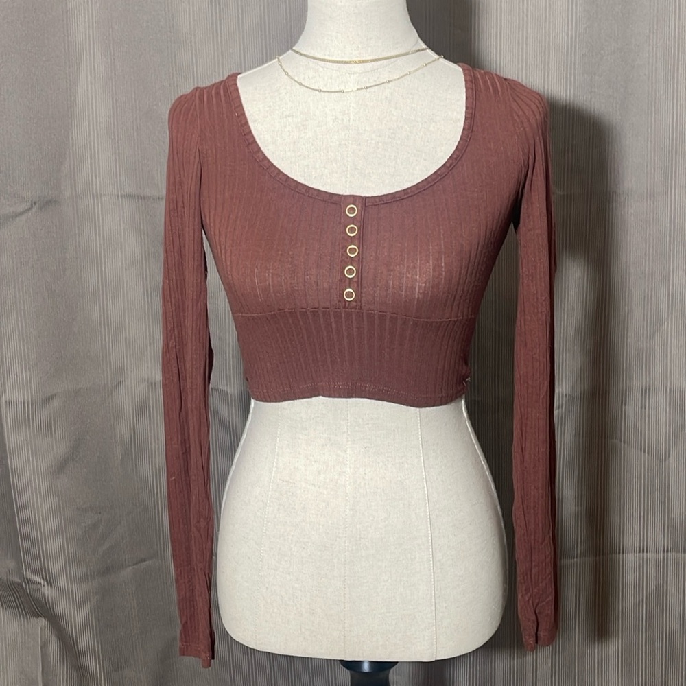 PACSUN Burnt Brown Long Sleeve With Ribs and Button Details